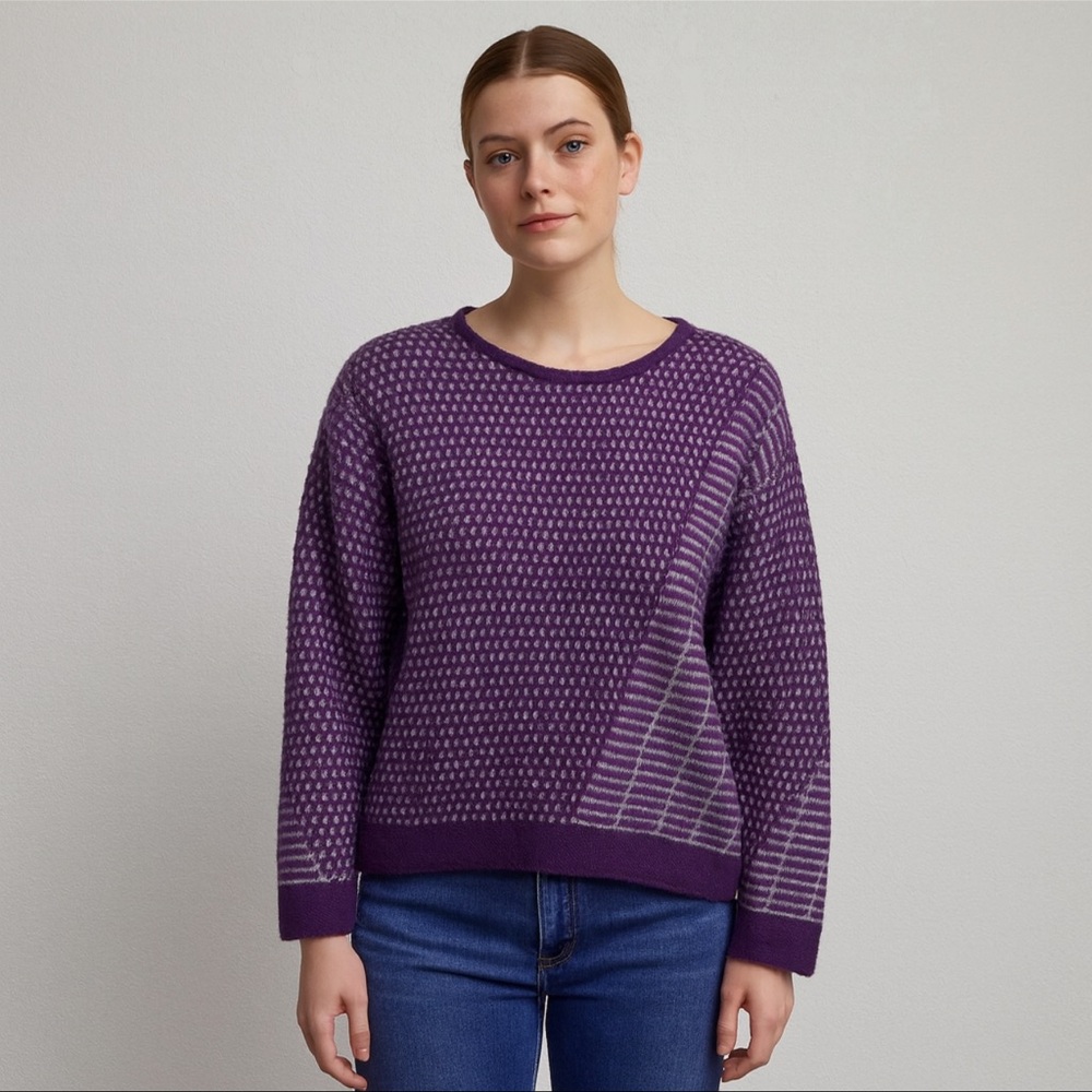 Habitat Patterned Knit Sweater Purple and Grey  – Size Small‎